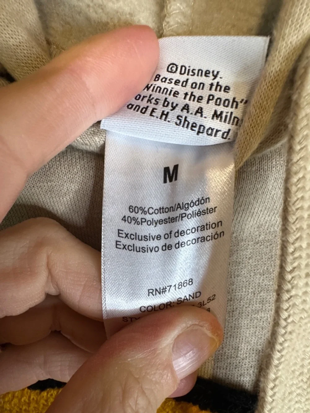 Cream Women's Pullover Hoodie with Yellow Winnie Bear Patch - Picture 3 of 5